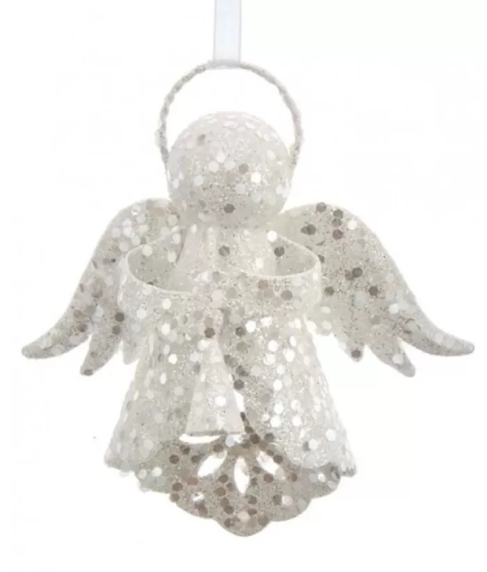 Boutique de Noël Winter Wonderland*Ornament, White Sparkling Angel, With Her Wings Lowered.