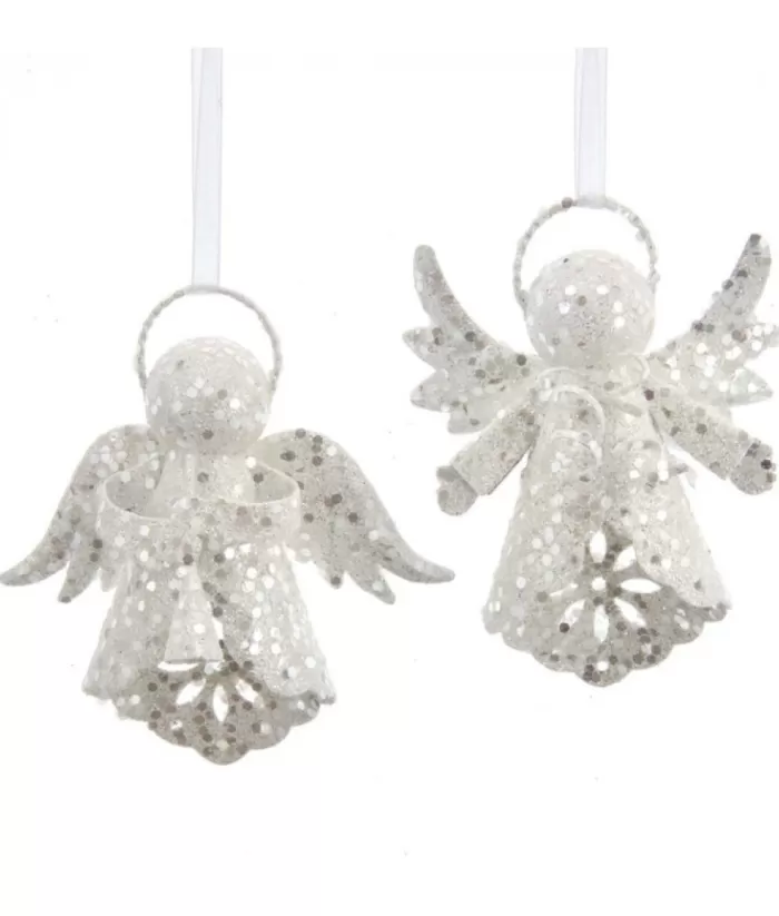 Boutique de Noël Winter Wonderland*Ornament, White Sparkling Angel, With Her Wings Lowered.