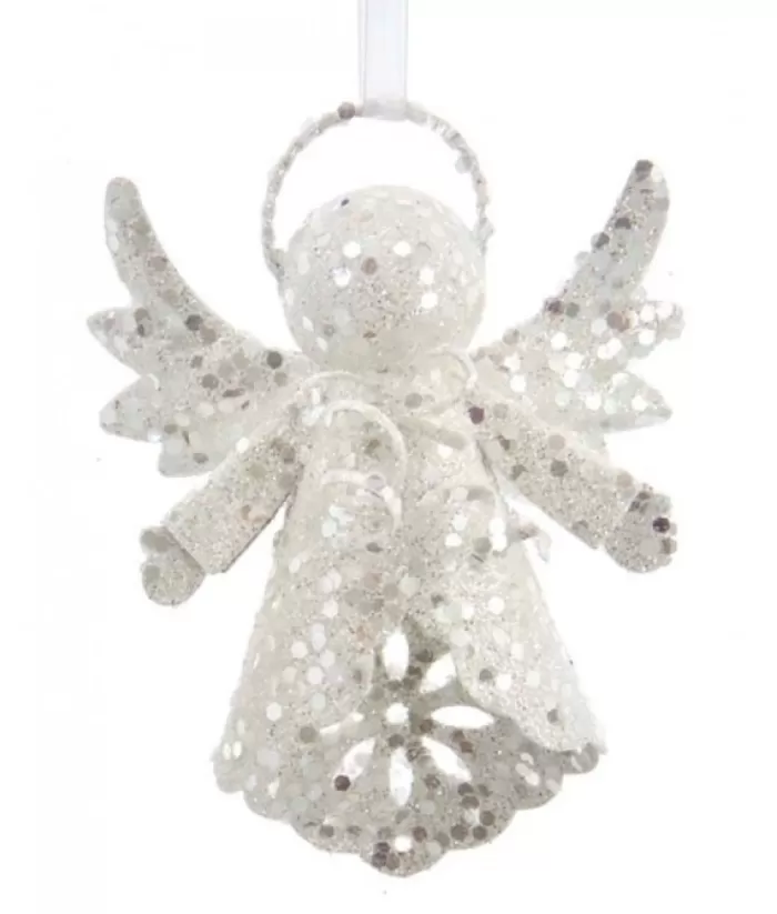 Boutique de Noël Winter Wonderland*Ornament, White Sparkling Angel, With Her Wings Raised.