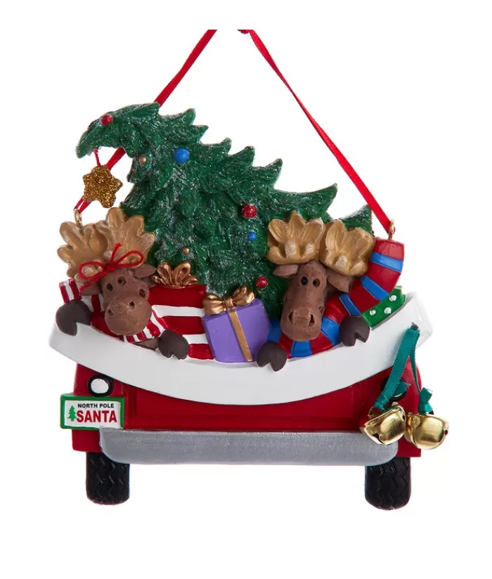 Store Ornament With Bells, Red Pickup Truck With Moose And Xmas Tree Animals