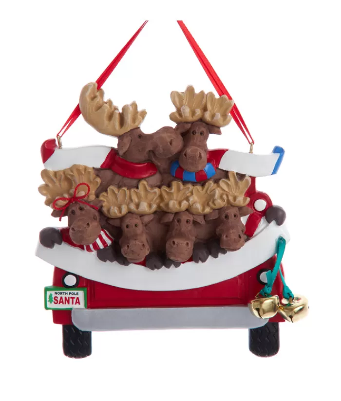 Best Ornament With Bells, Red Pickup Truck With Moose Family And Xmas Tree Animals