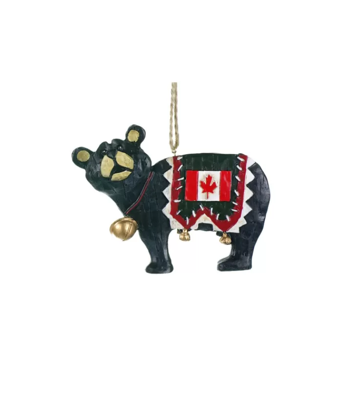 Best Sale Ornament, With Mini Bell, Black Bear On All 4`S With Canadian Flag Souvenirs Ornaments