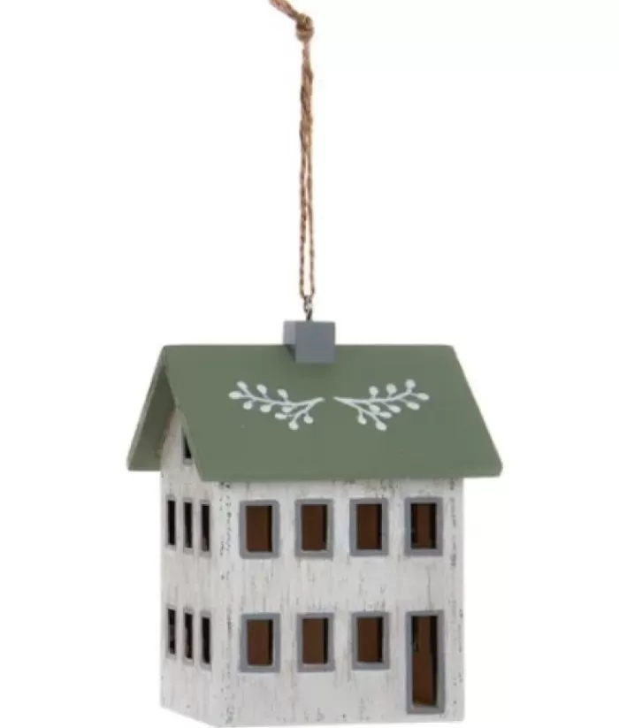 Boutique de Noël Family & Friends*Ornament, Wooden House, Ivory And Sage Colours.