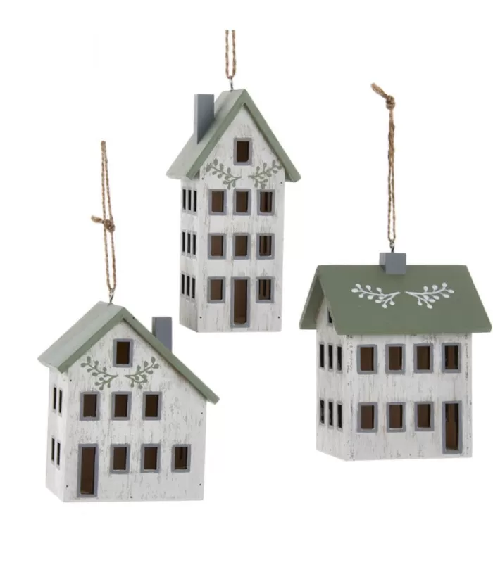 Boutique de Noël Family & Friends*Ornament, Wooden House, Ivory And Sage Colours.