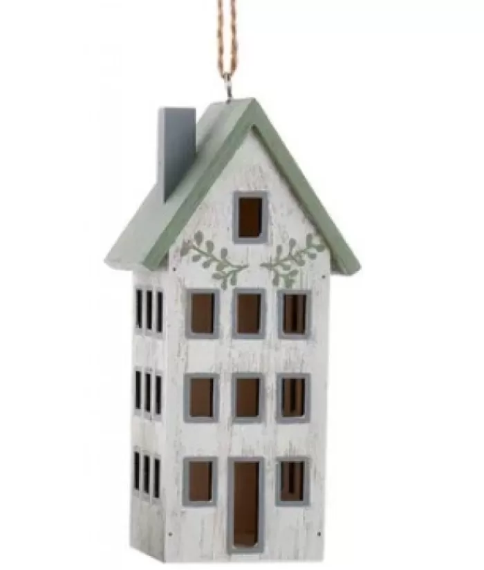 Shop Ornament, Wooden House, Sage And Ivory Colours Family & Friends