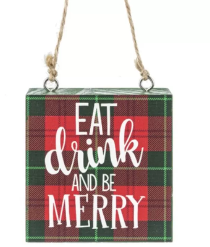 Shop Ornament, Wooden Plaque, With Message "Eat, Drink And Be Merry" Sweet Sentiments
