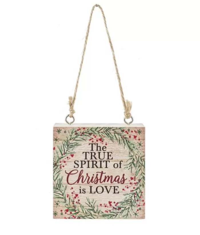 Online Ornament, Wooden Plaque, With Message "The True Spirit Of Christmas Is Love" Sweet Sentiments