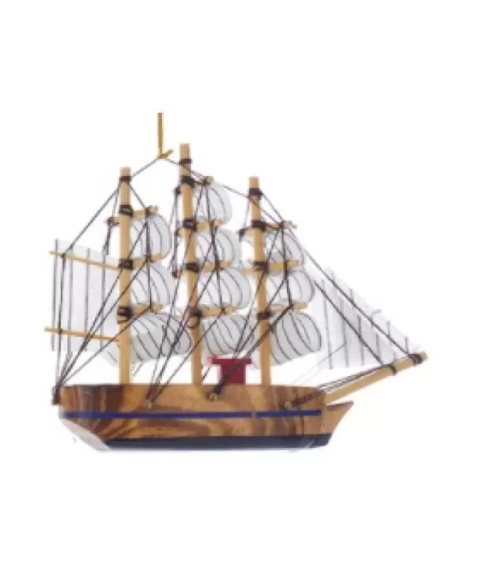 Boutique de Noël Under The Sea*Ornament, Wooden Schooner, Brown, 5.5 In (Ornament, Wooden Schooner, Brown, 5.5In Long
