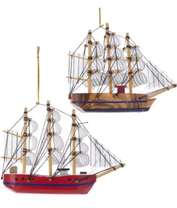 Boutique de Noël Under The Sea*Ornament, Wooden Schooner, Brown, 5.5 In (Ornament, Wooden Schooner, Brown, 5.5In Long