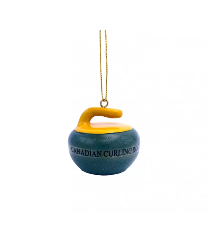 Best Ornament, Yellow Curling Rock, In Resin. Sports