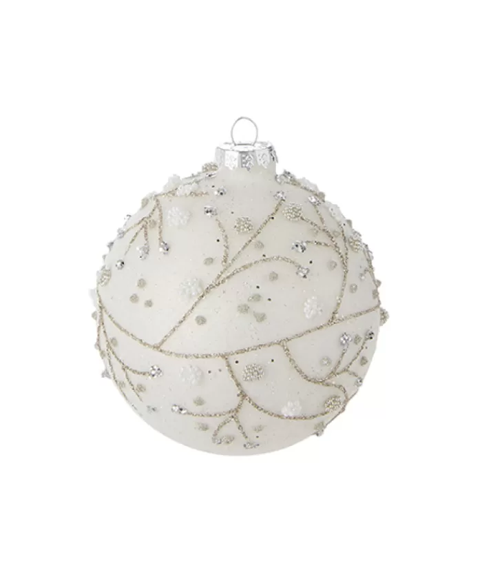 New Ornate Glittered White Glass Ball, 100Mm Miscellaneous