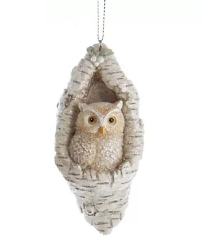 Clearance Owl In Bark Tree Ornament Animals