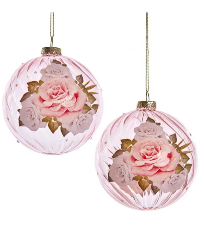 Boutique de Noël Christmas Classics*Paterned Roses Glass Ball Ornament