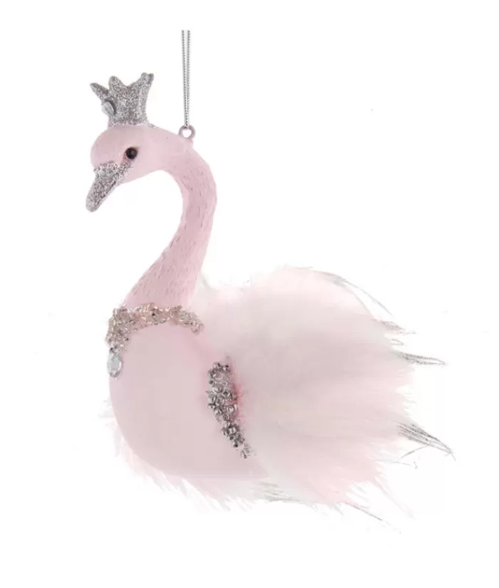 Clearance Pink Glass Swan Ornament, With Feathers La Vie En Rose