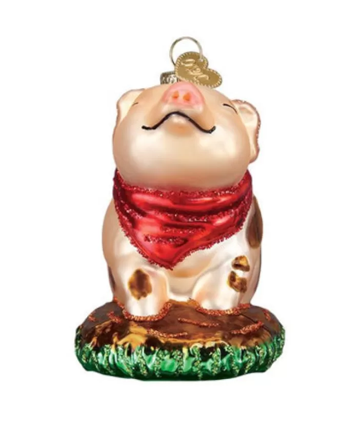 Boutique de Noël Farm House & Western*Pink Piggy Glass Ornament