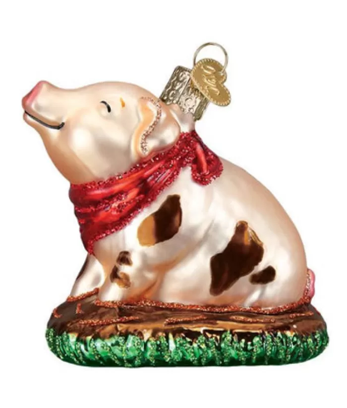 Boutique de Noël Farm House & Western*Pink Piggy Glass Ornament