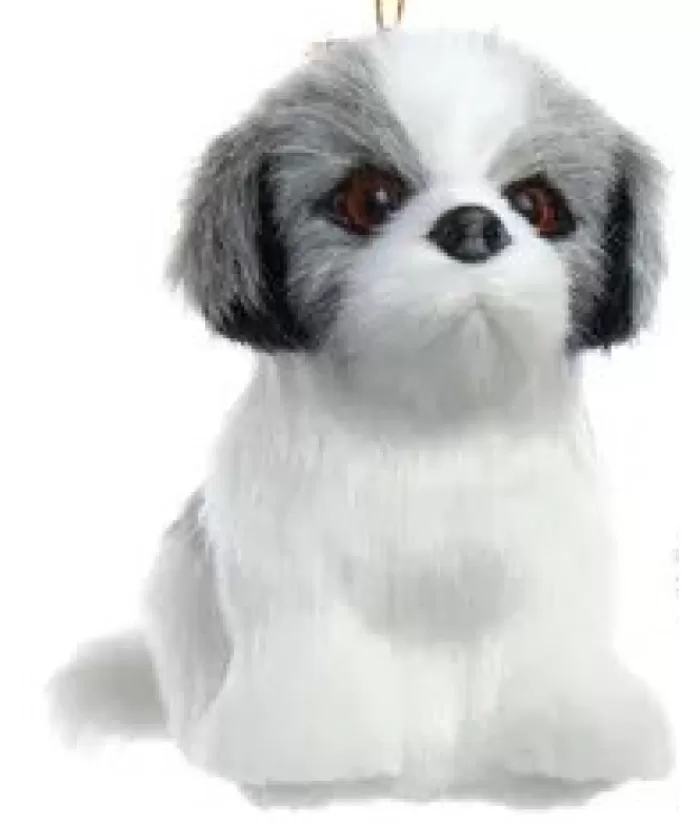 Clearance Plush Grey Shih Tzu Ornament Dogs