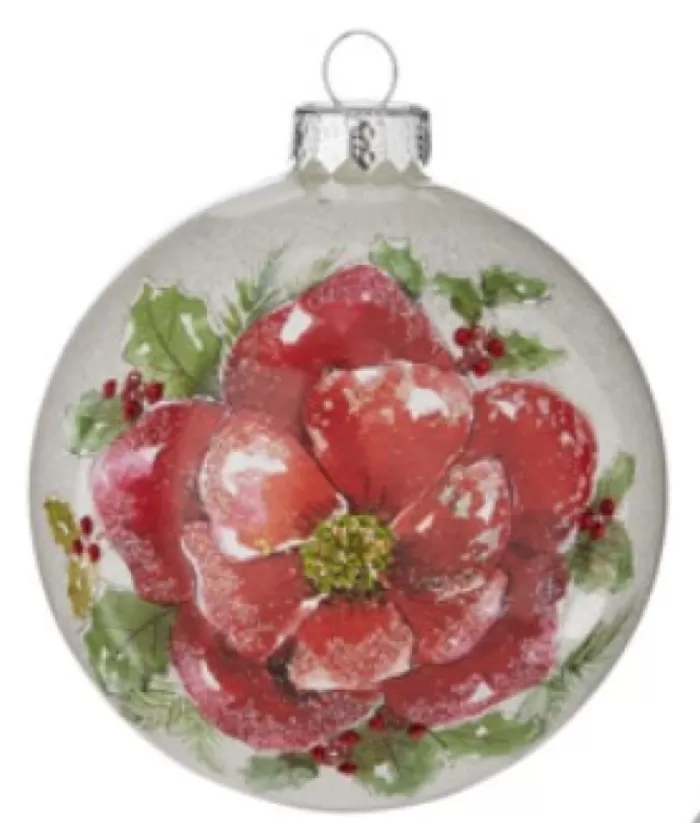 Boutique de Noël Christmas Classics*Poinsettia Glass Ball Ornament