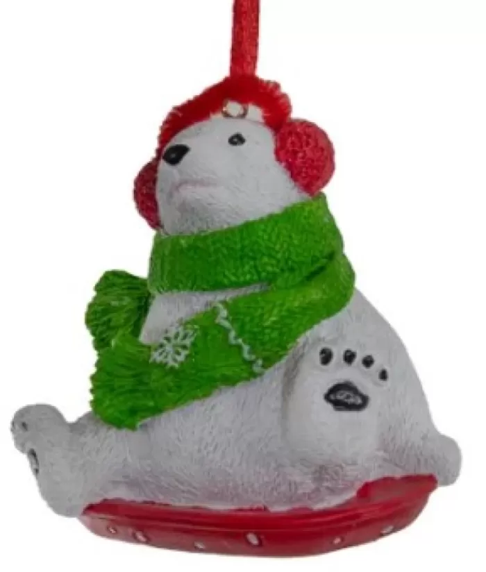 Online Polar Bear With Green Scarf Ornament Family & Friends