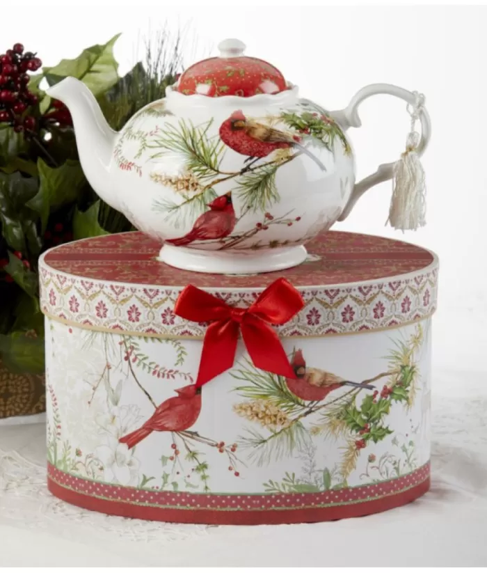 Boutique de Noël Miscellaneous*Porcelain Tea Pot, Cardinal Motif