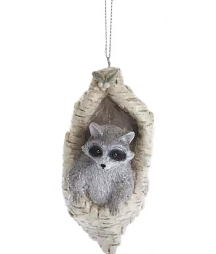 Boutique de Noël Enchanted Forest*Raccoon In Bark Tree Ornament