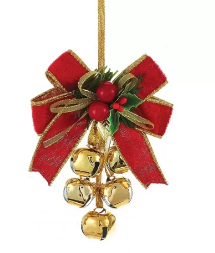 Outlet Red And Gold Bow With Jingle Bells Ornament Bells