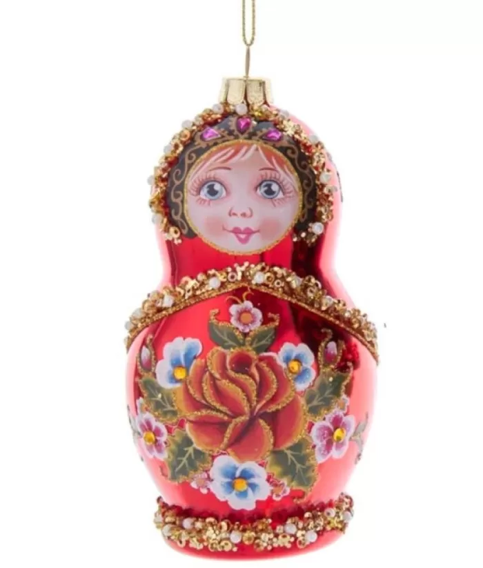 Boutique de Noël Rustic*Red Russian Doll Glass Ornament