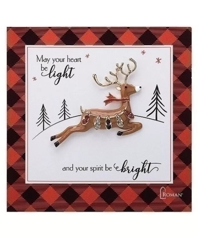 Online Reindeer Pin. "May Your Heart Be Light And Your Spirit Be Bright" Jewelry