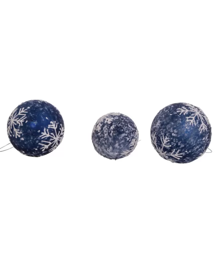 Cheap Round, Onion And Filial Blue Glass Balls, With Snowflake Decoration, 80Mm, Box Of 3 Snowflakes & Stars
