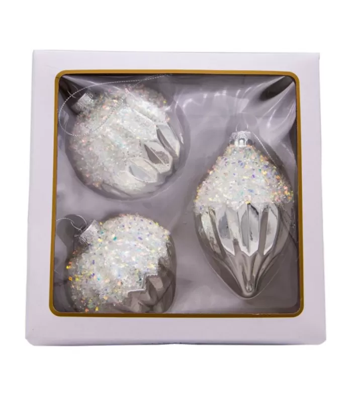Boutique de Noël Winter Wonderland*Round, Onion And Filial Style Silver Ball Ornaments, 80Mm