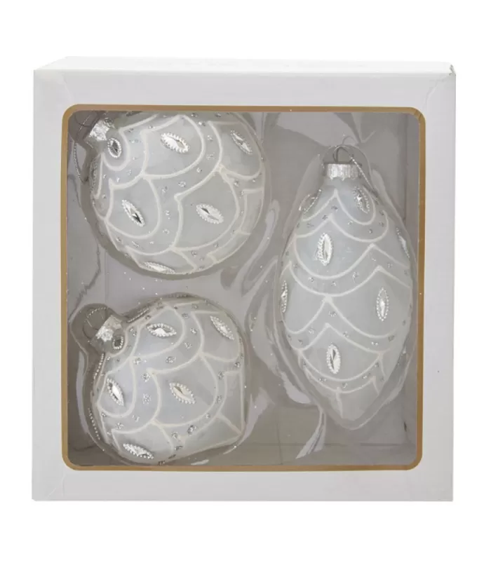 Boutique de Noël Winter Wonderland*Round, Onion And Filial White Glass Balls, 80Mm, Box Of 3