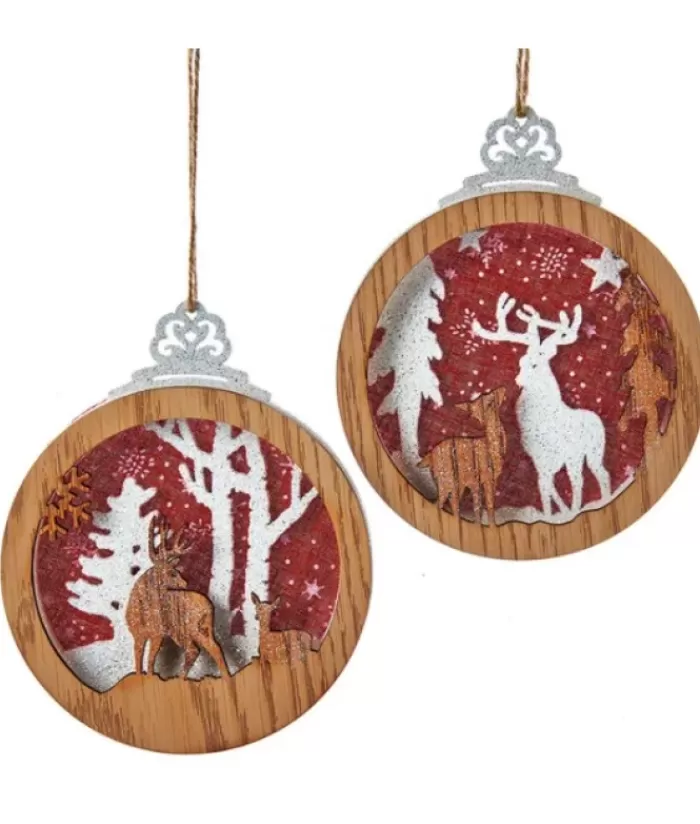 Store Round Wooden Deer Ornament Snowflakes & Stars