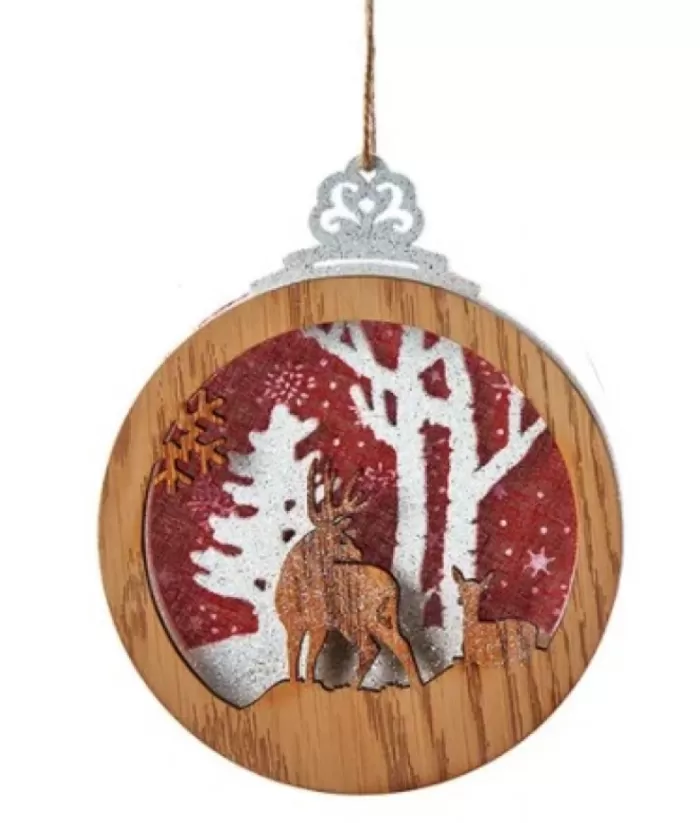 Boutique de Noël Rustic*Round Wooden Deer Ornament