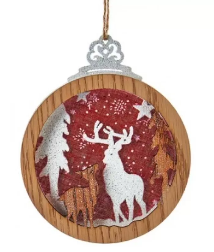 Best Sale Round Wooden White Deer Ornament Snowflakes & Stars