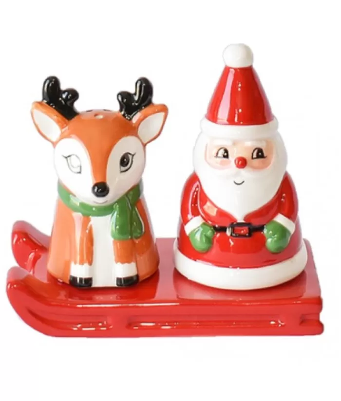Shop Santa And Reindeer On A Sleigh Salt And Pepper Shakers Christmas Dishes