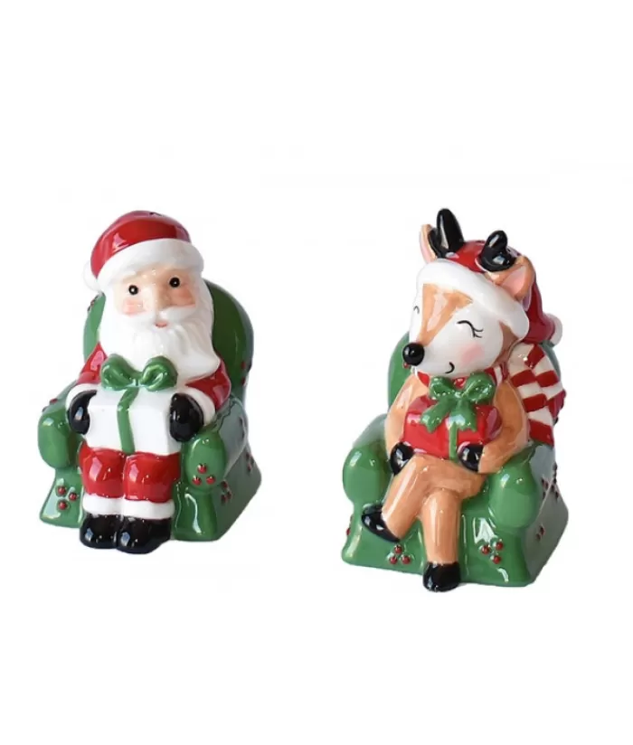 Sale Santa And Reindeer On Couches Salt And Pepper Shakers Christmas Dishes