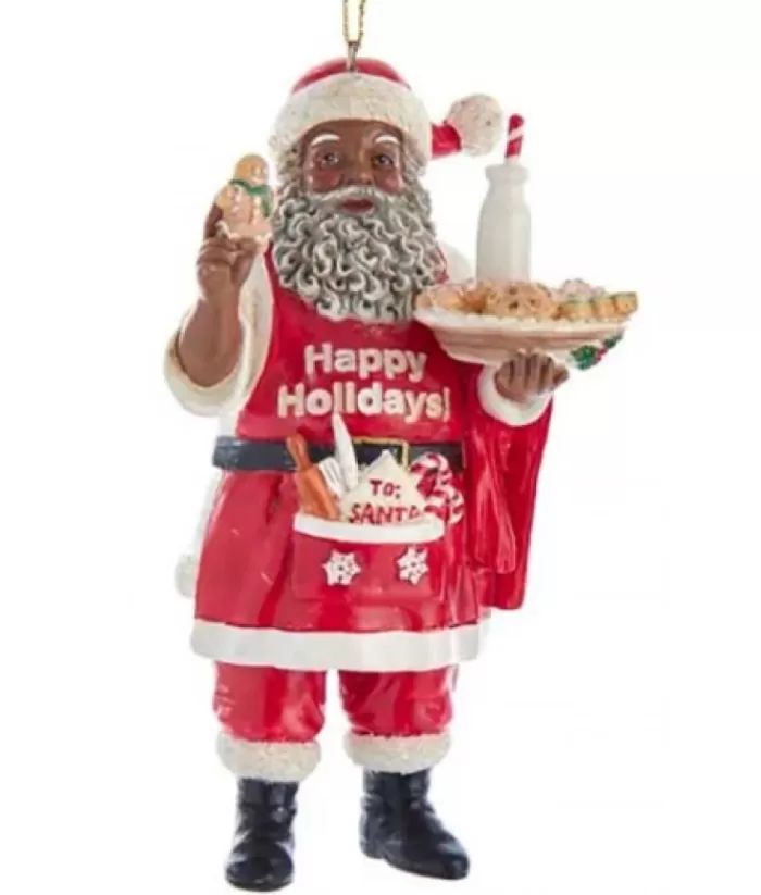 Boutique de Noël African American*Santa With Cookies And Milk Ornament