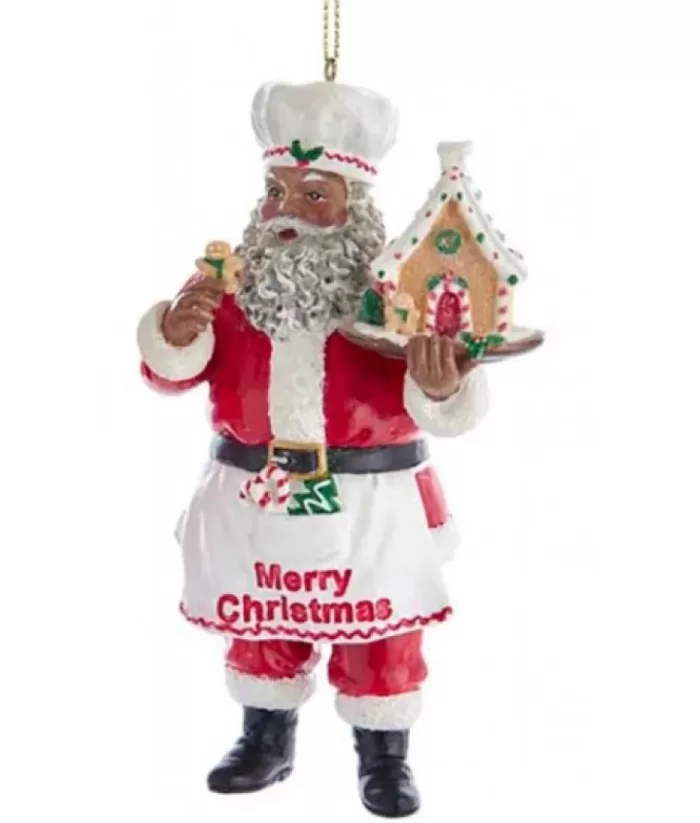 Boutique de Noël African American*Santa With Gingerbread House Ornament