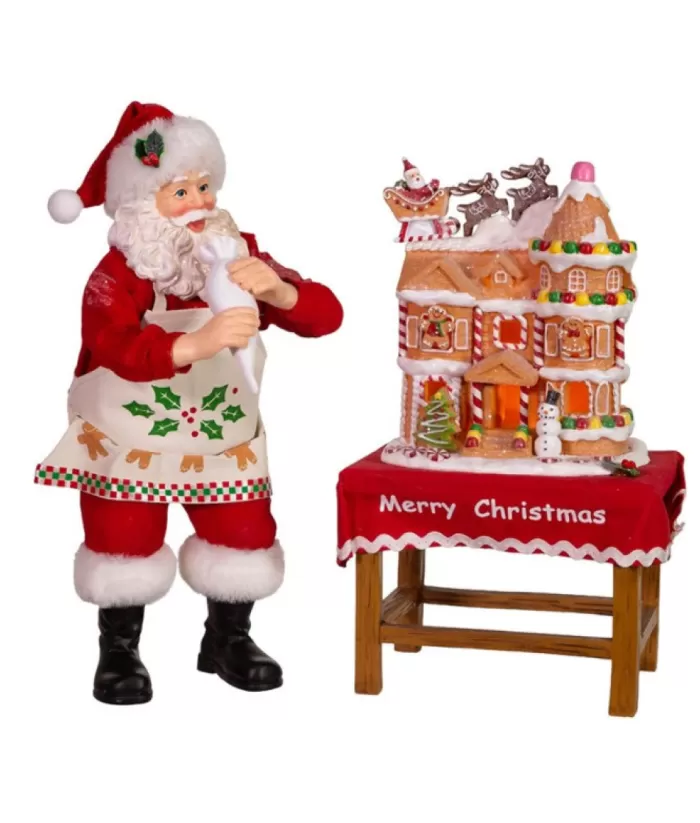 Boutique de Noël Ginger Bread & Candy Shoppe*Santa With Gingerbread House, Table Piece