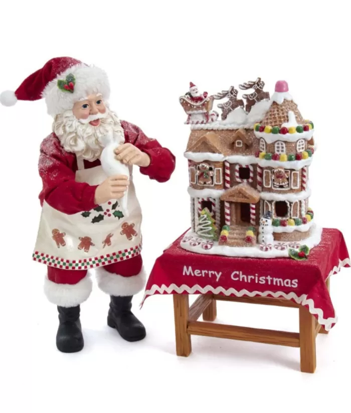 Boutique de Noël Ginger Bread & Candy Shoppe*Santa With Gingerbread House, Table Piece