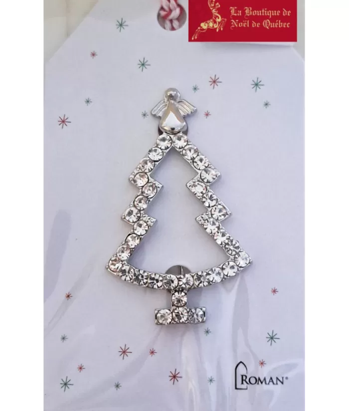 Best Sale Shiny Metal And Glass Tree Shaped Festive Brooch Jewelry