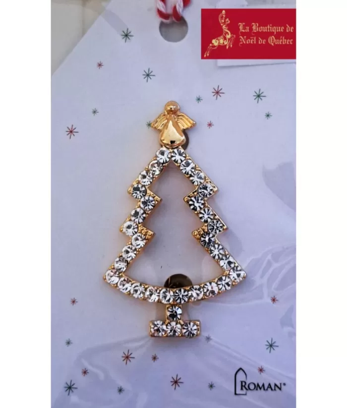 Boutique de Noël Enchanted Forest*Shiny Metal And Glass Tree Shaped Festive Brooch