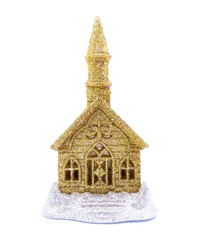 Boutique de Noël Christmas Classics*Silver And Gold Led Church Ornament