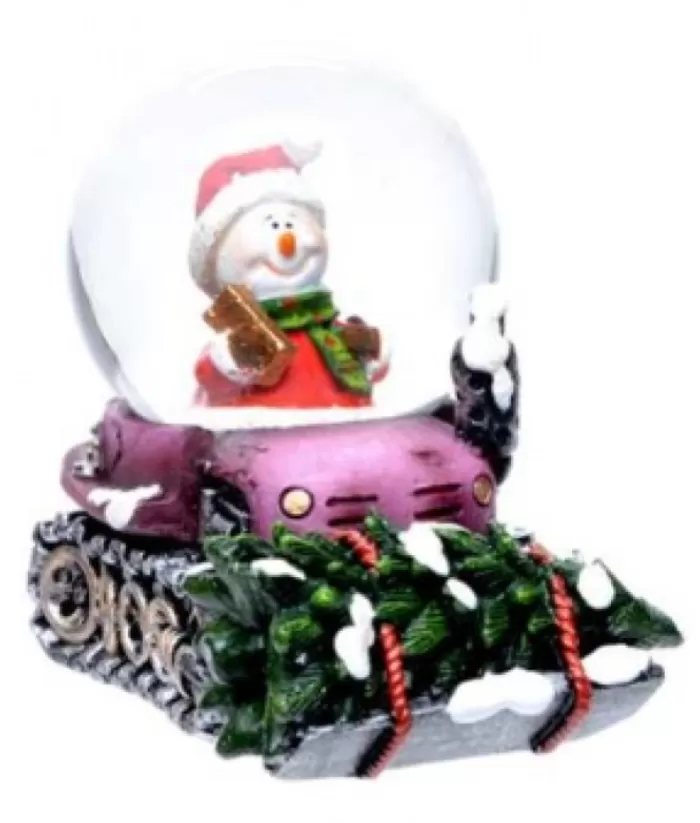 Boutique de Noël Snow Globes*Snowman On Pink Snowmobile Mini-Snowglobe