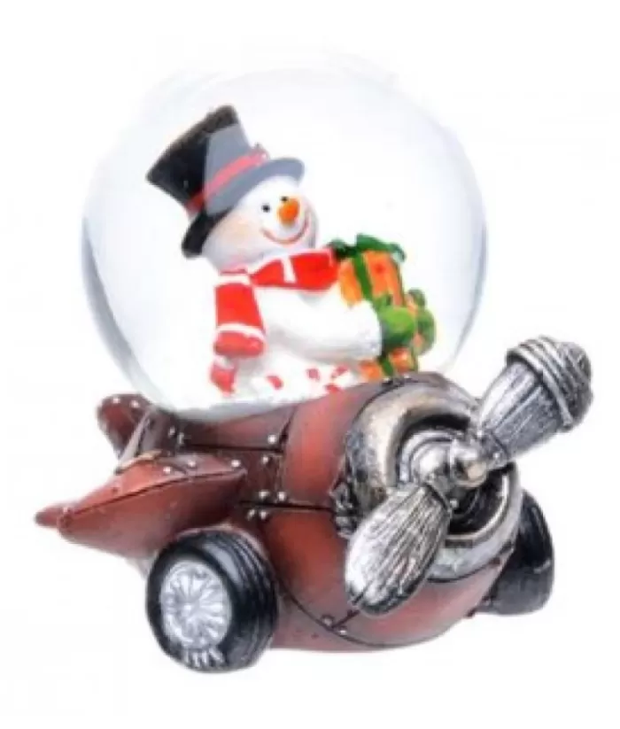 Boutique de Noël Snow Globes*Snowman On Red Plane Mini-Snowglobe