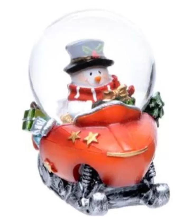 Boutique de Noël Snow Globes*Snowman On Red Snowmobile Mini-Snowglobe