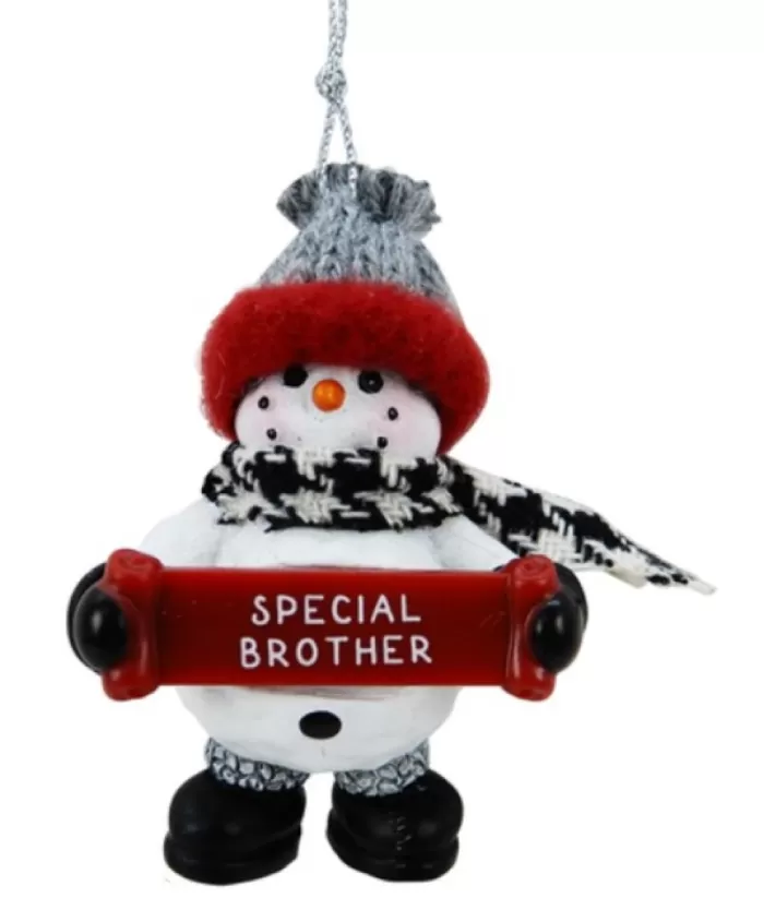 Boutique de Noël Rustic*Snowman With Banner, Message, "Special Brother", Ornament