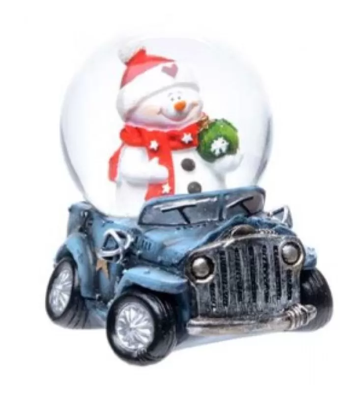 Boutique de Noël Snow Globes*Snowman With Blue Car Mini-Snowglobe