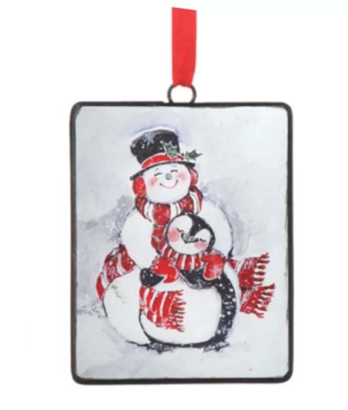 Shop Snowman With Penguin Friend, Metal Ornament Animals