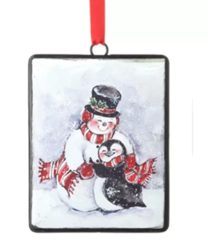 Boutique de Noël Christmas Classics*Snowman With Penguin Friend, Metal Ornament